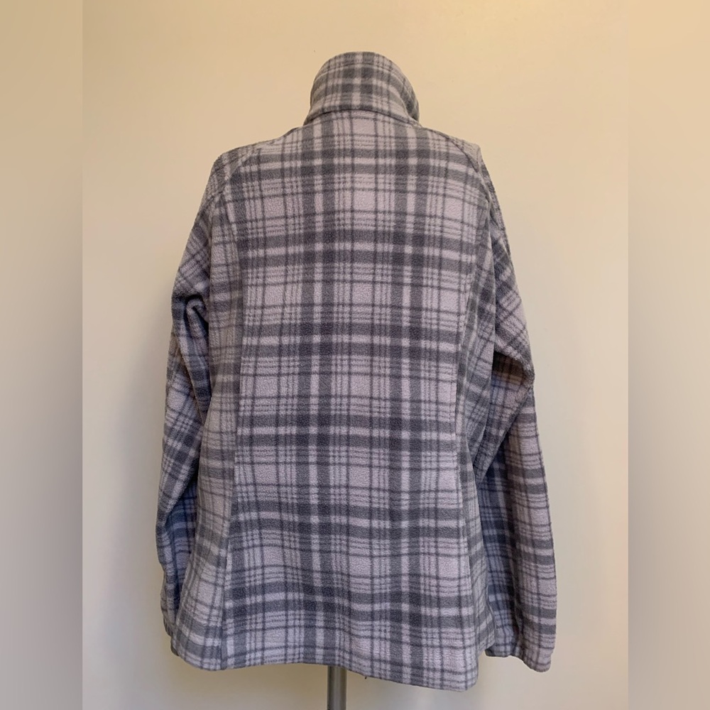 Columbia Full Zip Fleece-Gray Plaid-Zip Close Pockets-Mock Neck-Warm-Large - Picture 6 of 9